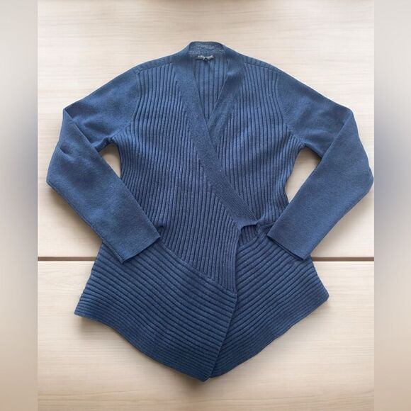 EILEEN FISHER 100% Merino Wool Wrap Ribbed Waterfall Cardigan Size M - Picture 10 of 12